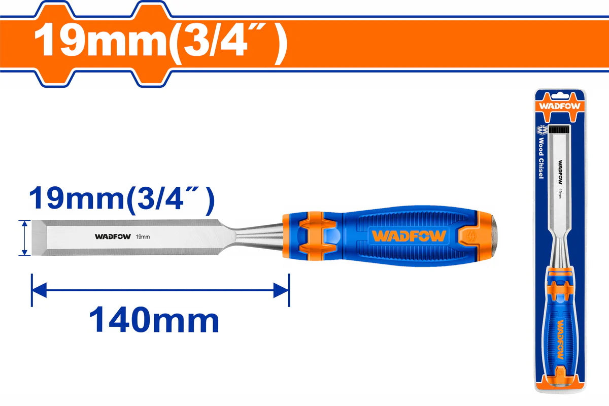 WADFOW 19mm 3/4 Inch Wood Chisel Chrome Vanadium Steel Beveled Edge Woodworking Hand Tool with Ergonomic Soft Grip Handle WWC1219 Wadfow